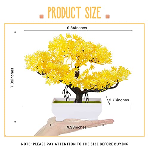 Frjjthchy Mini Artificial Bonsai Tree Plants With Plastic Cement Pots For Home Office Décor (Yellow) #TOP1