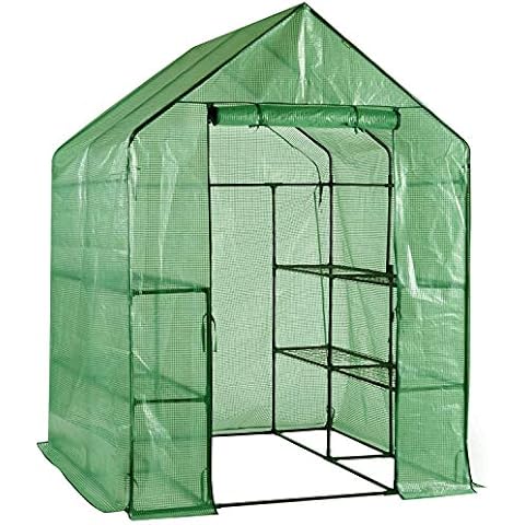 Faboer Walk in Garden Greenhouse with Shelves Polytunnel Steeple Green House Grow House Removable Cover 143x143x195cm Cover