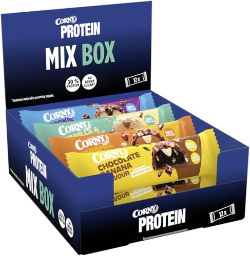 Proteinriegel | Corny Protein Crunchy 12er Mix | Trial Pack Eiweißriegel mit 30% Eiweiß ohne Zuckerzusatz | Probierset zum Testen und Genießen | 12 x 45 g