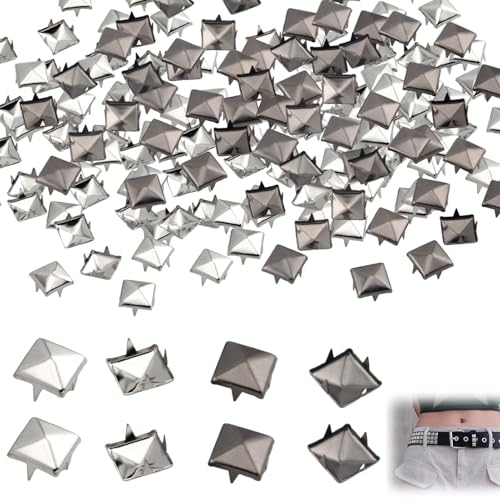 200 Stück Quadratische Nieten Metall, Silberne Metall Nieten Pyramidenspikes Quadratische Pyramiden Punk Nietens Stilvolle Pyramiden Pfostenkappe Vier Backen Vierkant Spike Säulenkappe Für Dekoration