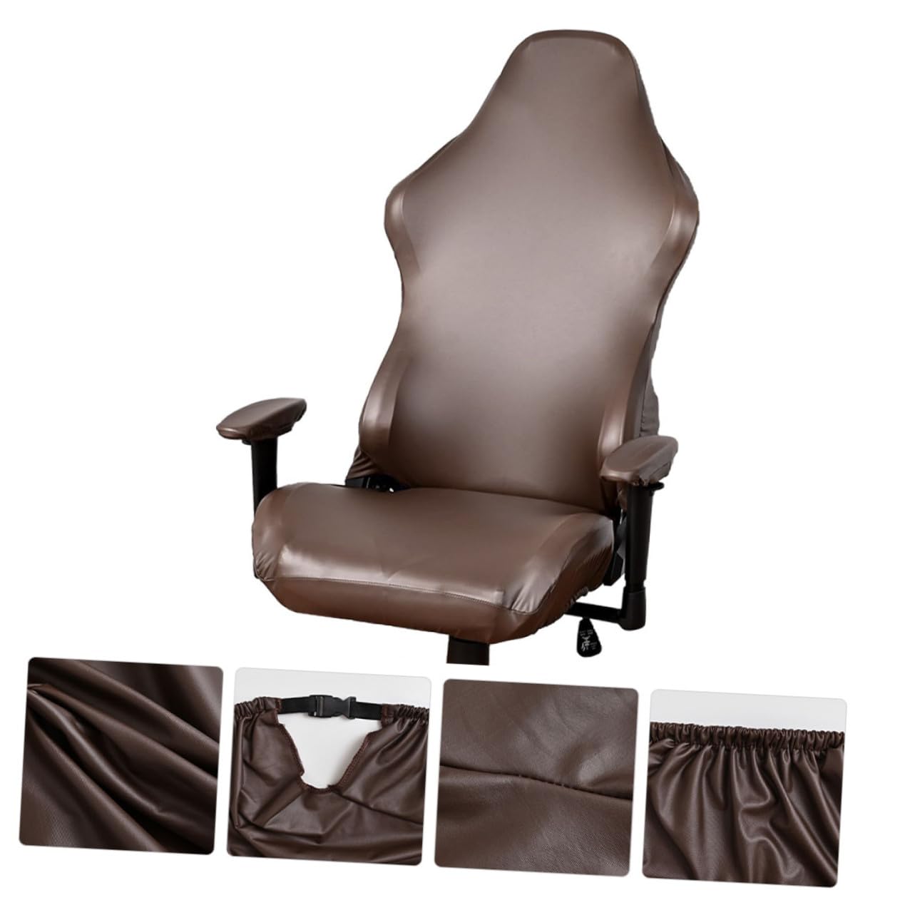 Housse de Chaise Gaming PU Élastique Lavable Protection Complète Rayures Amovible et Antidérapante Compatible Fauteuil Bureau et Salle Informatique Foncé