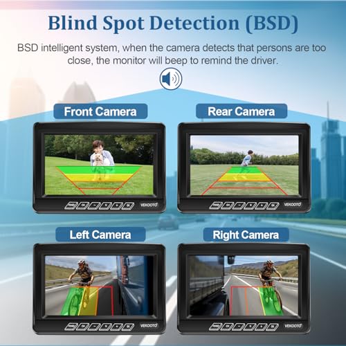 Image of VEKOOTO RV Backup Camera Wireless Recording 2 Cameras BSD System, Pre-Wired for Furrion System Night Vision 4 Channels HD 1080P 7'' Touch Key BSD Monitor Rear View Camera for Trailer /Trucks WF82