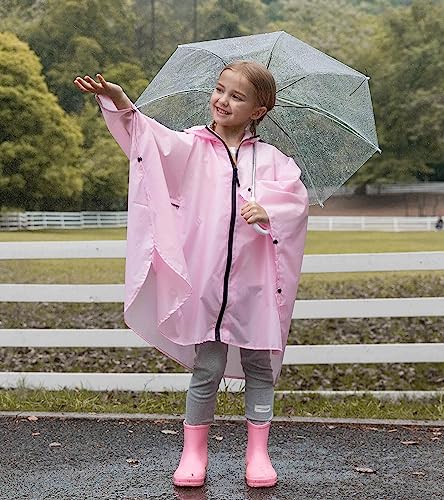 Image of SaphiRose Lightweight Kids Rain Poncho Waterproof Jacket Zipper Up Rain Coat