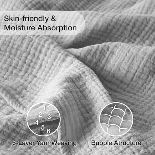 100% Cotton Muslin Blanket Twin 66" x 90", Breathable and Lightweight Cotton Twin Blankets for Couch, Soft Cooling Summer Gauze Blanket for Adults All Season, Light Grey
