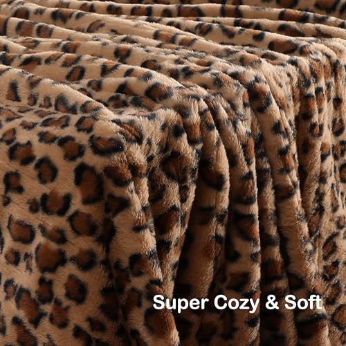 Electric Heated Blanket Throw Size 50" x 60", Super Cozy Soft with 6 Heating Levels & 3 Hours Auto Off, Soft & Comfort, Machine Washable, Home Office Use, Brown Leopard Print