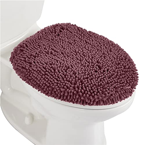 Image of Gorilla Grip Original Shag Chenille Bathroom Toilet Lid Cover, Many Colors, 19.5x18.5 Inches, Large Machine Washable, Ultra Soft Plush Fabric Covers, Fits Most Size Toilet Lids for Bathroom, Mauve