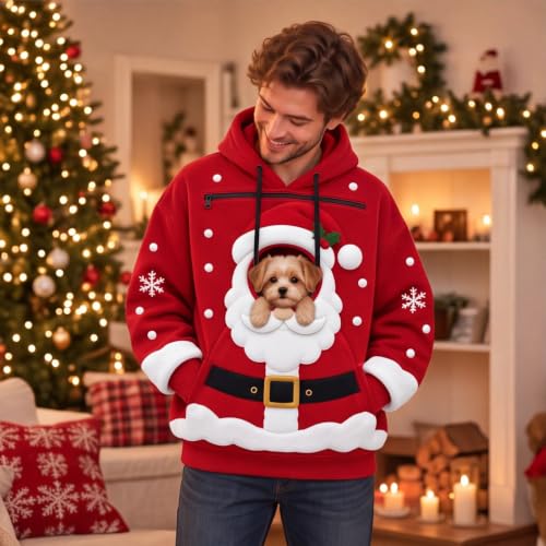 Christmas Pet Pouch Hoodie Women Men Winter Unisex Hoodies Zipper Pockets - image 7
