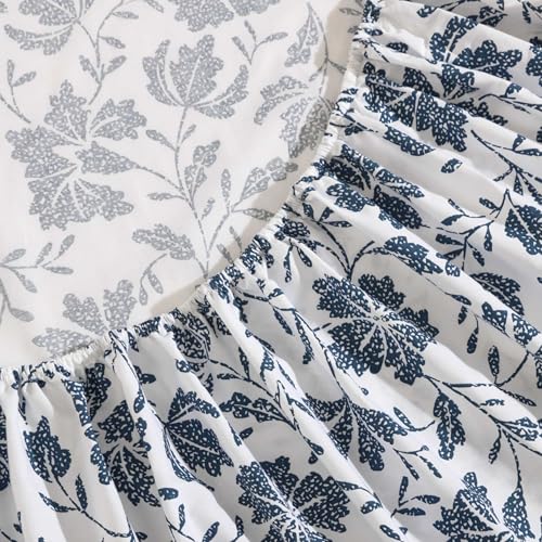 Image of Eddie Bauer - Full Sheet Set, Premium Cotton Percale Bedding Set, Floral Home Decor, Oeko-Tex Certified (Woodblock Floral Blue, Full)