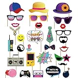 SWYOUN 30PCS 90s Throwback 1990s Party Theme Photo Booth Props Hip Hop Photobooth Favor Decoration