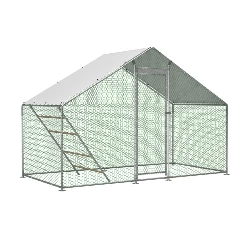 Recinto libre 3 x 1,57 m, gallinero, gallinero, pequeño animal, aviario para pollos, patos, conejos, con escalera, tubos de acero reforzados de 1 mm, candado de seguridad y lona impermeable de