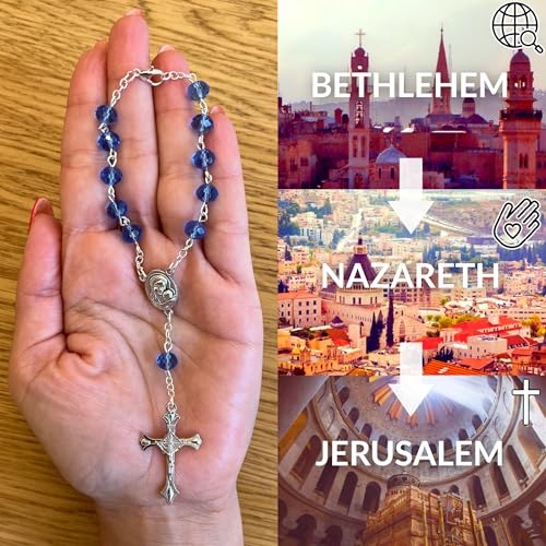 Car Rosary, Handmade and Blessed in the Holy Land, Prayer Beads with Saints Medal and Crucifix, Gift Pouch and Certificate of Authenticity, Rosary for Car Rearview Mirror/Gear Stick/Stalk3