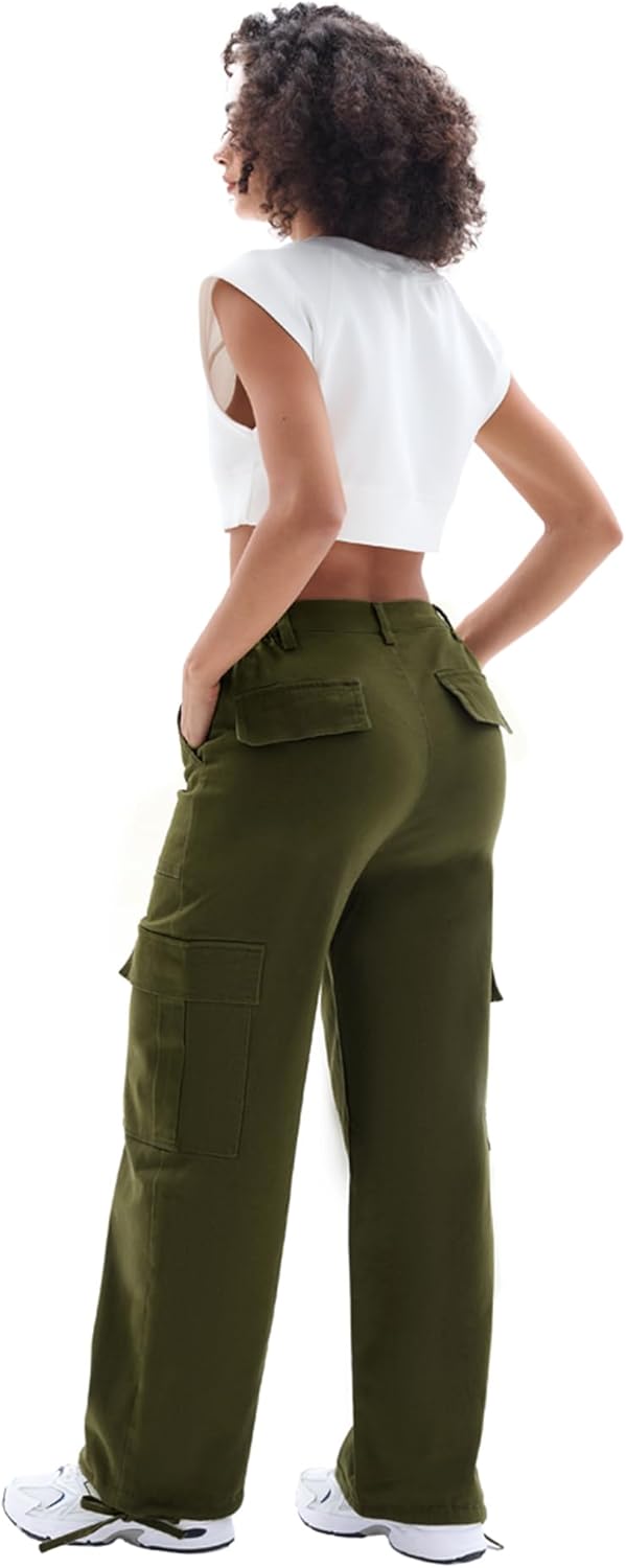 Susclude Cargo Pants for Women - Wide Leg Baggy Pants High Waisted Cotton Pants with Pockets - Image 2