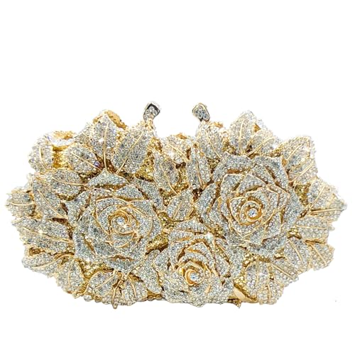 Image of Boutique De FGG Mini Flower Evening Bags For Women Formal,Party Rhinestone Clutch Purses,Wedding Floral Crystal Clutch Bag