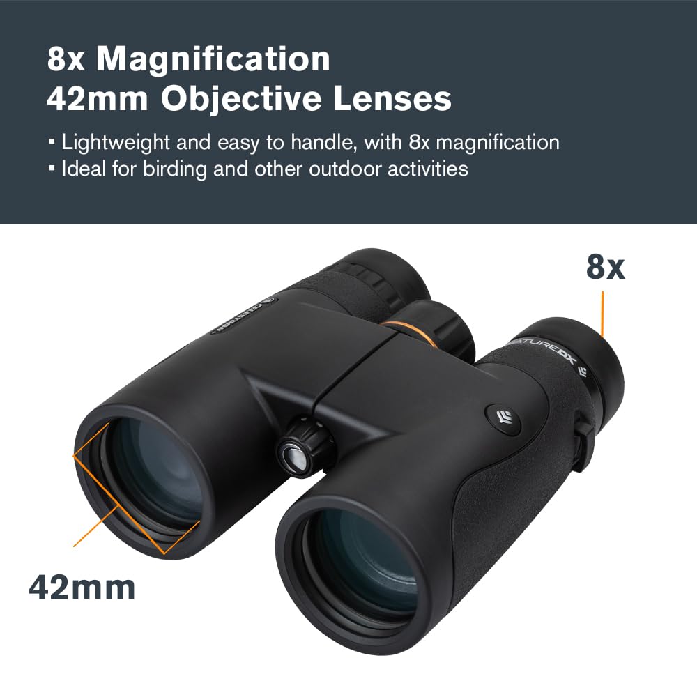 Celestron 72322 Nature DX 8x42 lornetka outdoorowa i do obserwacji ptaków, powlekana wielowarstwowo z pryzmatami BaK-4, wzmocniona guma, nieparujaca i wodoodporna