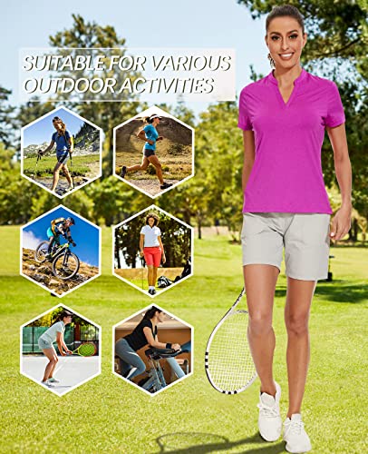 Meethoo Women's V Neck Golf Polo Shirts Collarless Short Sleeve Lightweight Business Casual Tennis Running T-Shirts Pink #TOP5