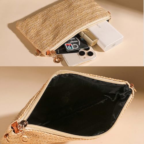 Straw Crossbody Bag for Womens and Girls with 2 Zipper Pocket,Small Crossbody Purse for Phone Card Key3