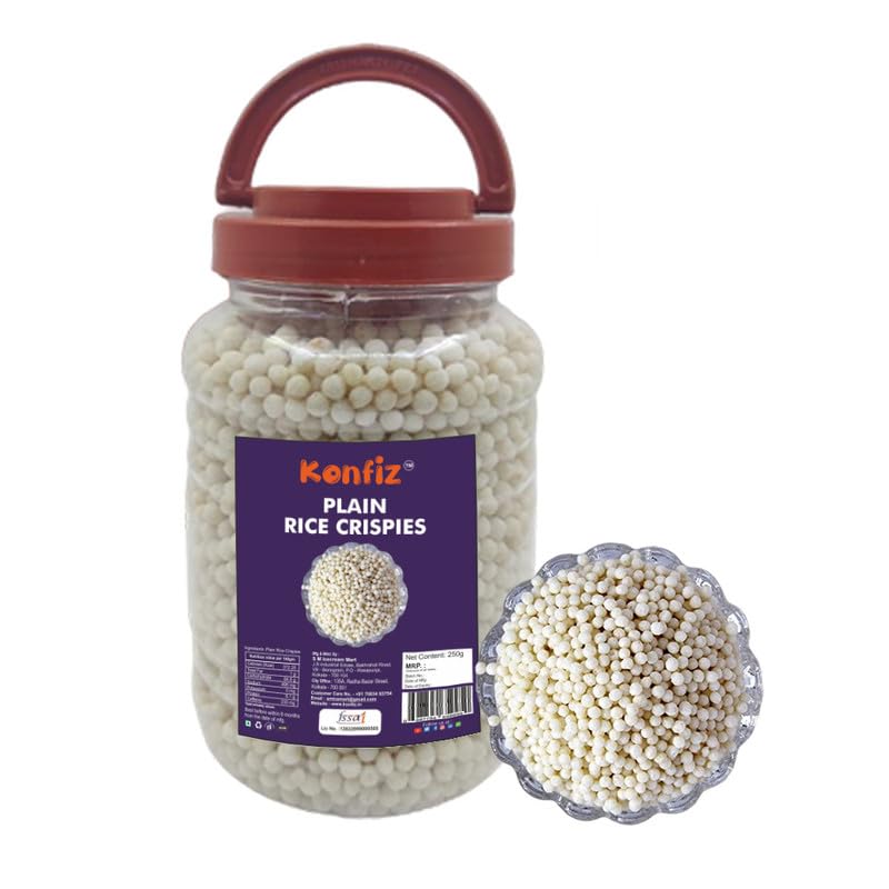 Konfiz Plain Rice Crispies | Rice Crispy, Rice Krispy, Krispies-Round Shape 5mm-6mm | 250g | Perfect for making home-made chocolates, desserts, crackers, cakes & many more-image-12