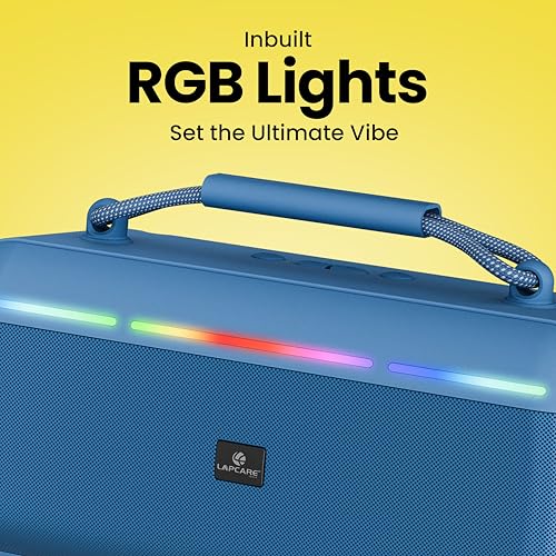 Image of LAPCARE Roxx 30W Portable Bluetooth Party Speaker with RGB Lights, TWS Stereo Pairing, 8H Playtime, 75mm Dynamic Drivers, BT 5.3v, USB /TF /FM, Extra Bass, Built-in MIC - Blue