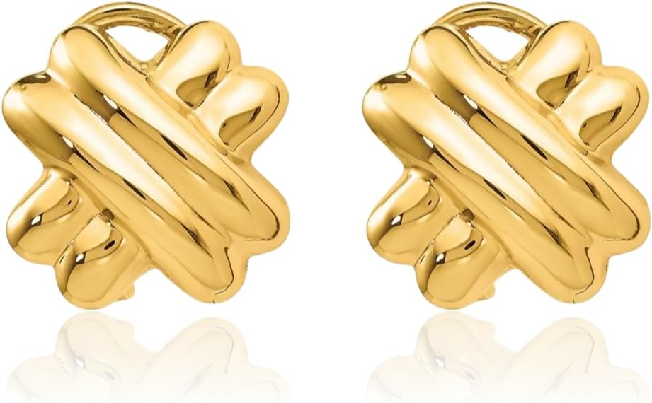 IceCarats 14K Yellow Gold Extra Large X shaped Crisscross Stud Earrings 13mm 1/2 inch Lightweight, Omega Back For Her