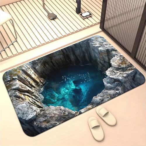 flowereyes Zerbino con illusione ottica 3D Stampa divertente Tappetino ottico Crystal Velvet Antiscivolo Zerbino decorativo per laghetto con carpe koi
