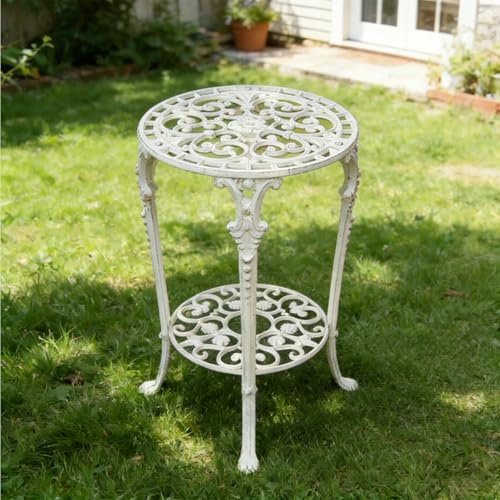 Table de jardin stable en fer forgé anti-vent à double plateau