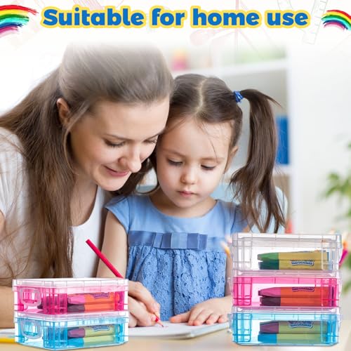 Image of Suzile 50 Pcs Plastic Crayon Box with Lid 4.8 x 3.4 x 1.6 In Crayon Storage Containers Bulk for Office School Classroom Supplies Pen Pencil Art Crafts(Clear,Red,Blue)