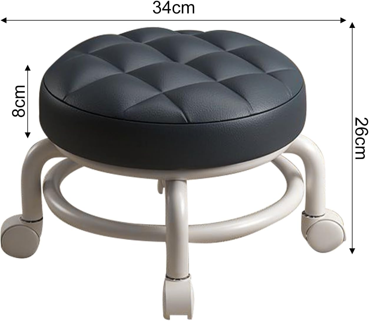 Round Shoe Stool with Wheels, Heavy-Duty Low Stool Household with Faux Leather Surface, Comfortable Sponge Cushion, Suitable for Indoor, 400lbs Load Capactiy