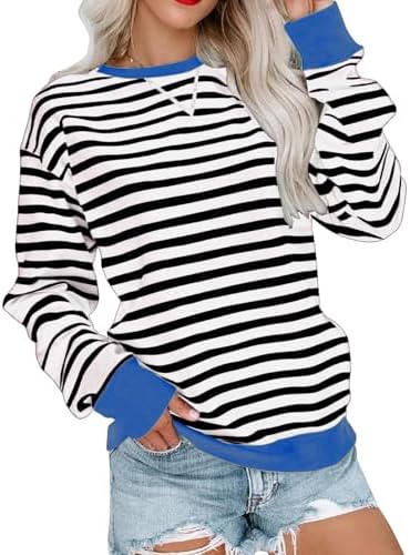 Sweatshirts for Women Oversized Striped Color Block Long Sleeve Crewneck Sweatshirt Casual Loose Pullover Y2K Shirt Top