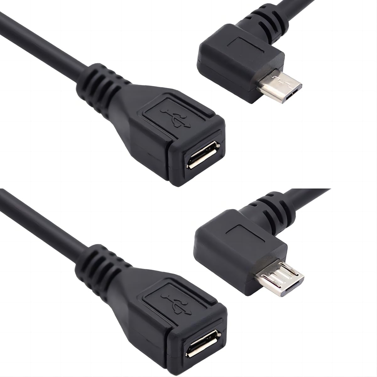 chenyang CY Micro USB 2.0 Male to Micro USB 2.0 Female Extension Cable Left & Right 90 Degree Angled Full Pin Connected 0.5M