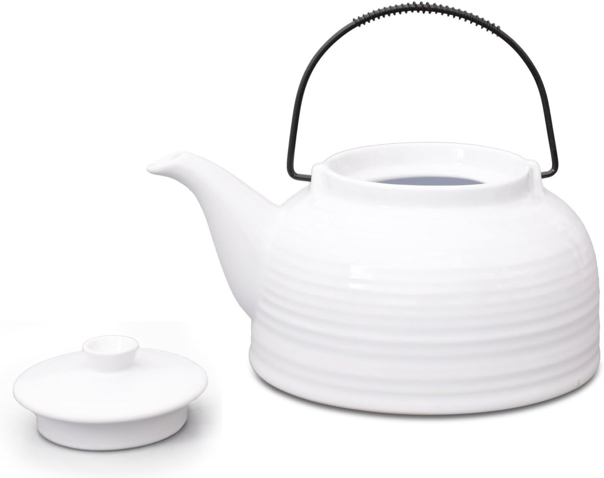 Nelly Aricola Modern Teapot 1.5 Litres in White/White Made of Heat-Resistant Ceramic with Stainless Steel Filter - Image 4
