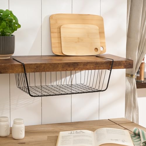 OHS Under Shelf Storage Baskets, Space Saving Stackable Hanging Basket Metal Wire Storage Basket Organiser for Kitchen Office Pantry Bathroom or Cabinet, Black