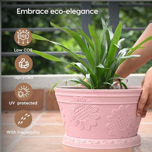 Image of Eha Earth Friendly Nile Planter 9.5 inch Planters for Home Decor| Bamboo Based Plant Pot | Pack of 4 | UV Protected Pot for Plant | Flower Pot for Living Room, for Outdoor and Indoor | Innocent