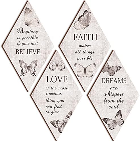 Amazon.com: FairySandy 4 Pcs Faith Love Dream Wall Decor Wooden ...