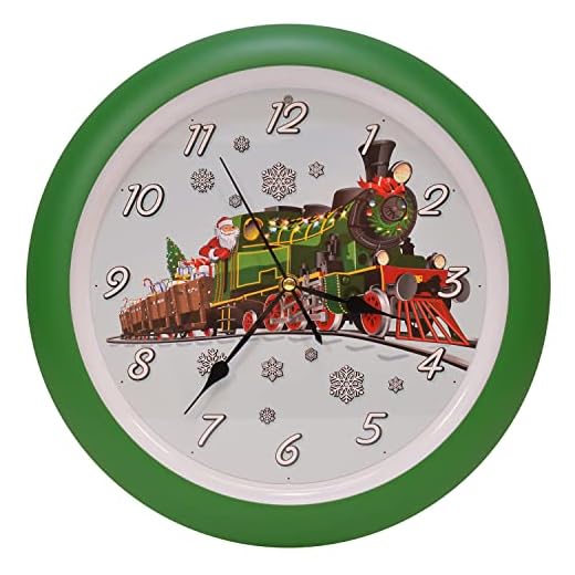 Mark Feldstein & Associates Santa Claus Holiday Train Christmas Carol Sound Clock, 13 Inch, Green
