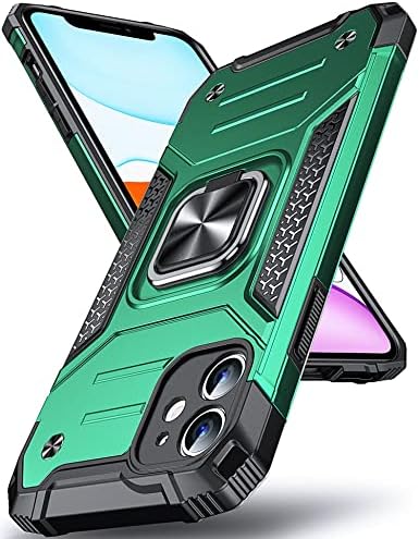 DASFOND Designed for iPhone 11 Case, Military Grade Shockproof Protective Phone Case Cover with Enhanced Metal Ring Kickstand [Support Magnet Mount] for iPhone 11 6.1 inch, Red