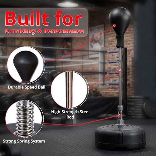 Image of MAXSTRENGTH Free Standing Boxing Punch Bag with Speed Ball | Adjustable Reflex Training Bag for Home Gym, Cardio & MMA Workouts (Black)