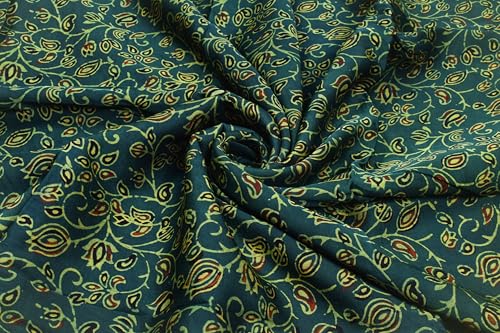 Image of Ethnics of Kutch Womens's Ajrakh Modal Silk Natural Dye Hand Block Print Unstitched Kurta Fabric