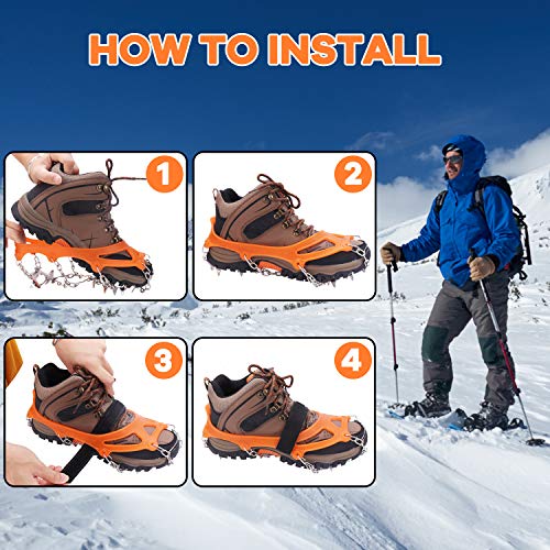 WIN.MAX Crampons for Shoes, Traction Cleats Ice Snow Grips with 19 Stainless Steel Spikes, Shoe Talons Anti - Slip Boots Spikes for Walking, Jogging, Climbing and Hiking (Orange, L) - Thumbnail 6