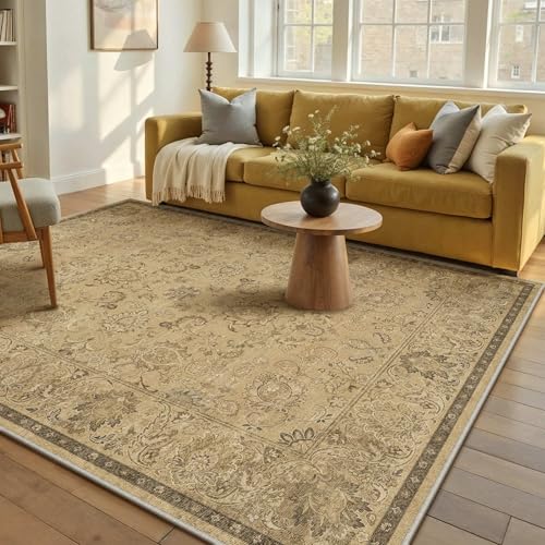 HUGEAR 5x7 Machine Washable Area Rugs Vintage Brown