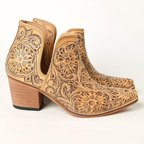 American Darling Floral Hand Curved Genuine Western Leather Ankle Boot3