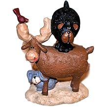 Blossom Bucket Rare 2009 Northwood Critters Moose, Black Bear, Grey Bunny & Cardinal Bird Resin Figurine