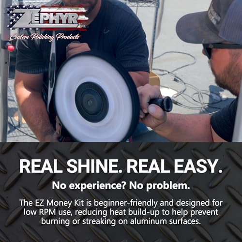 Zephyr - EZ Money Aluminum Polishing Kit - Metal Polishing Kit with Sewn Buffing Wheels, Compounds & Sprayable Metal Polish - Cuts & Colors in 1 Pass