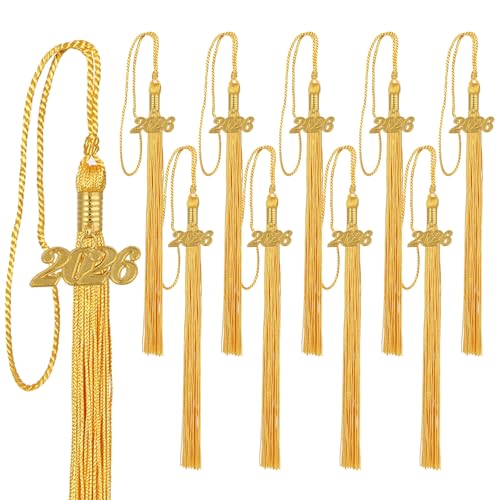 Image of 10 Pieces 2026 Graduation Tassels Bulk with Gold Year Charms for Graduation Cap Accessories (Gold)