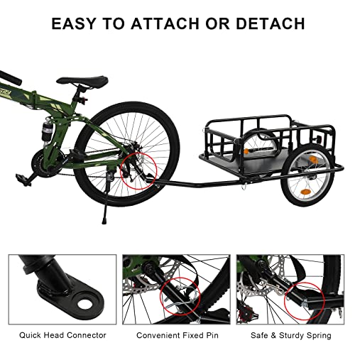 Image of PEXMOR Foldable Bike Cargo Trailer with Universal Bike Hitch, Bicycle Wagon Trailer with 16 inch Wheels & Reflectors, Large Loading Bike Trailer Storage Cart