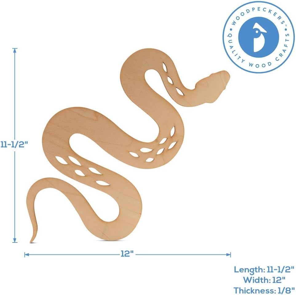 Snake Wooden Cutout 12 inches, Pack of 2 Unfinished Wood Shapes for Halloween Decor and DIY Crafts, by Woodpeckers