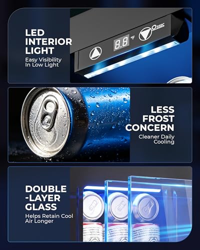 Image of Manastin 18L Beverage Refrigerator Cooler, 24-Can Mini Fridge with Glass Door & LED Light, 40-61F Digital Temperature Control, Freestanding Drink Fridge for Soda, Beer, Bedroom, Office & Home Bar