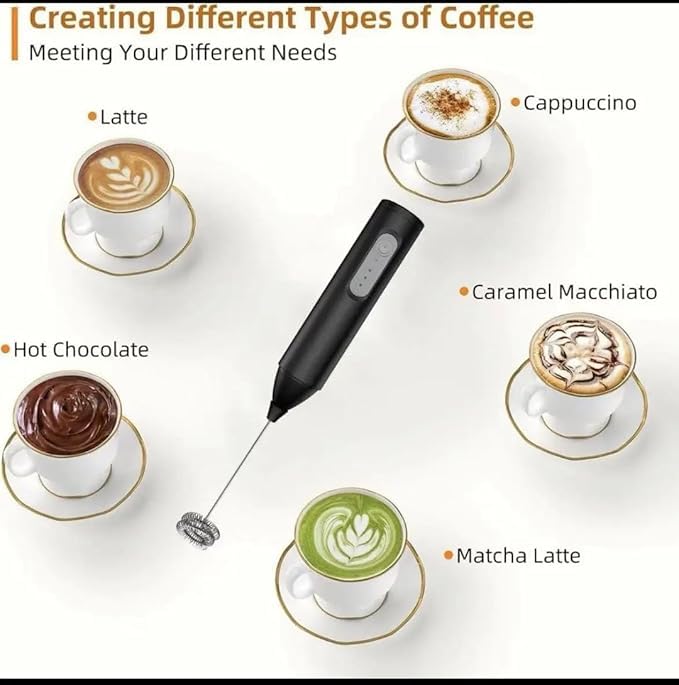 Image of Coffee Frother Electric Rechargeable Coffee Maker Machine for Home Electric Coffee Frother Machine & Milk Whisker with Dual Spring Tech GetSetNova | Free Recipe Book (Frother)
