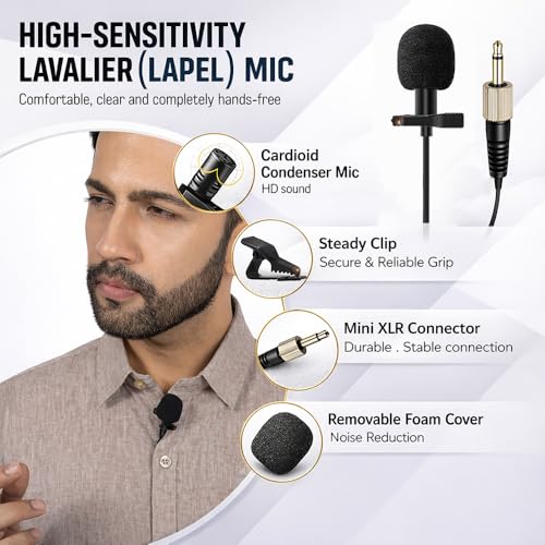 Image of CLAW CW-SR50L Professional UHF Wireless Lavalier and Head Microphone with One-Tap Mute, Plug & Play Bodypack Rechargeable Receiver, LED Display, 50m Range,for Teaching, Vlogging, Stage & PA System