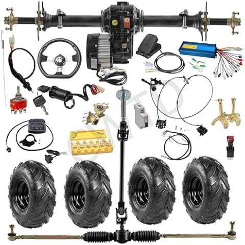 CWTD Versatile 48V 1000W Go Kart Assembly - 34" Rear Axle, Brushless Motor, Differential, 145/70-6" Wheels and Steering Kit for ATVs, QuadsBuggy, Dolly Cart and Trikes Cover