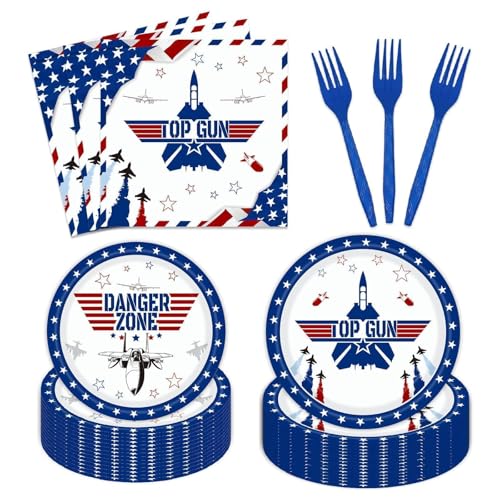 96PCS Fighter Jet Pilot Party Plates and Napkins Military Jet Party Party Decoration Tableware Set Pilot Birthday Baby Shower Dinnerware Set Serves 24 Guests Airplane Aviation Party Supplies